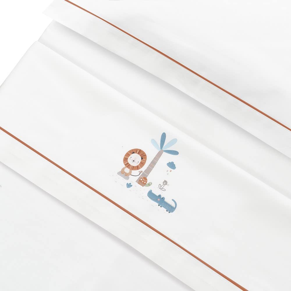 Set 3 pezzi - Lenzuolo per carrozzina neonato - Leone palma bianco y arancia