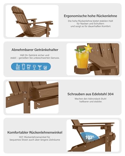 Adirondack Stuhl Outdoor mit Getränkehalter: Adirondack Chair Kunststoff HIPS Allwetter für Outdoor Stuhl - Adirondack Gartensessel Wetterfest für Garden/Balkon/Feuerstelle - Einfache Montage