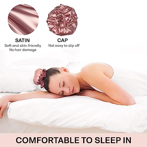 Satin Heatless Hair Curlers 3Sets/6PCS, Pillow Soft Rollers with Caps, No Heat Curling Rods and Headband for All Hair Types (3Sets-Pink)