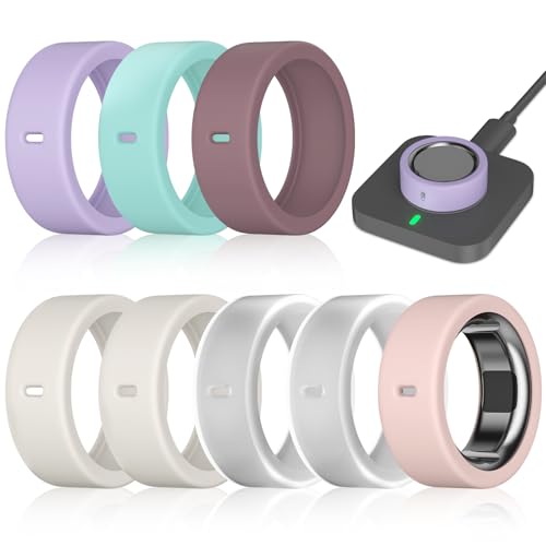 Image of 8 Pack Ring Cover Compatible with Oura Ring Gen 4 /4 Ceramic, Oura Ring Gen 3 Horizon /Heritage, Support Charging with Cover on, Anti-Scratch Elastic Silicone Ring Protector for Men Women Working Out