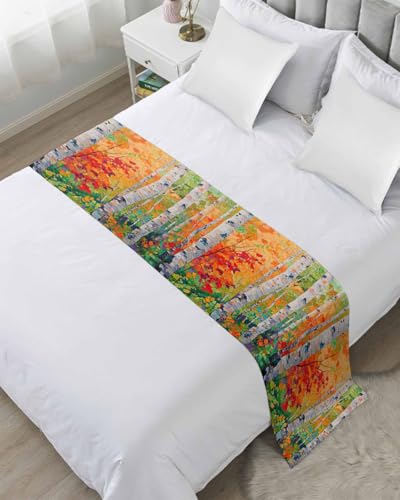 DecorLovee Modern Oil Painting Bed Runners for King Size Bed, Decorative Bed Throws for Foot of Bed, Summer Tree Leaves Yellow Green Bed Runner Sofa Throw Bedding Scarf Protector Slipcover for Bedroom