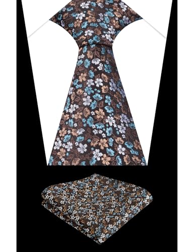 Image of Alizeal Mens 3.15inches Exquisite Floral Tie with Small Flower Printed Pocket Square