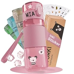 BJORKI Trinkflasche Kinder auslaufsicher 350ml inkl. BONUS Namenssticker – Kleine Trinkflasche für Kindergarten – Kohlensäure geeignet & Spülmaschinenfest – Robuste Water Bottle Kids