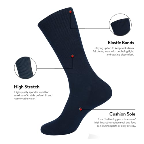 Image of 3 Pack Cotton Crew Socks for Womens Lightweight Casual Wear Business Socks, 6 to 9(WS1002-3NAV-3PK-6TO9)