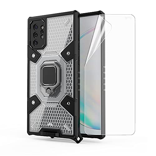 ZZHAO Coque Compatible avec Samsung Galaxy Note 10 Plus, 1 Pièces Protège-écran Soft HD TPU Anti-Rayures Film, Anneau de Métal, Shock-Absorption Housse Slim-Fit Souple TPU Bumper Protection Cover Cover