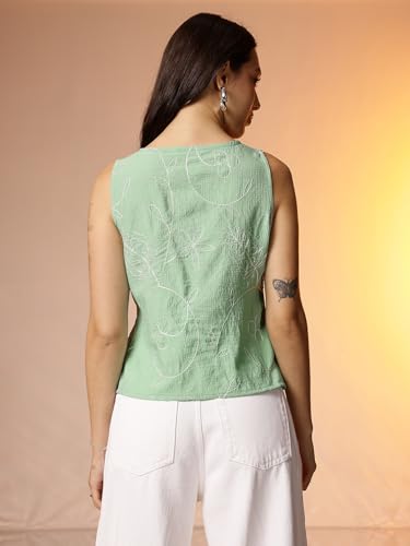 Image of Amazon Brand - INKAST Women Textured Sleeveless Peplum Tunic Top|Round Neck Multi-Tie Front Blouse|Casual Wear|
