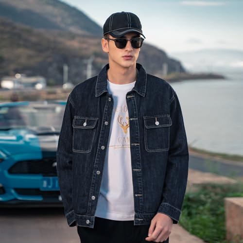 Image of Denim Jacket Men Vintage Autumn and Winter Tops Mens Denim Trucker Jacket