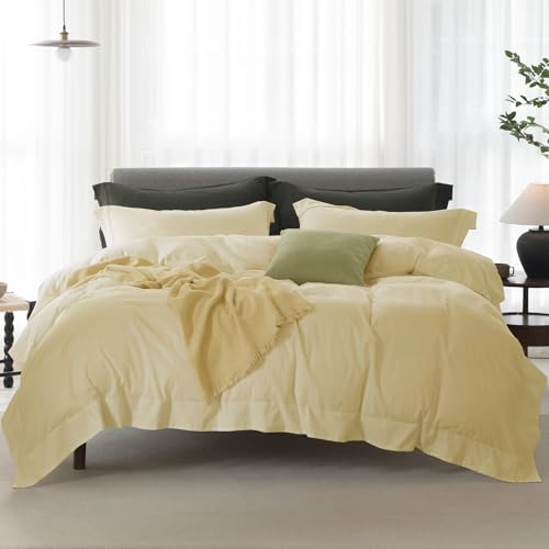 Elimmo Duvet Cover Queen : 100% Washed Cotton Linen Like Lightweight