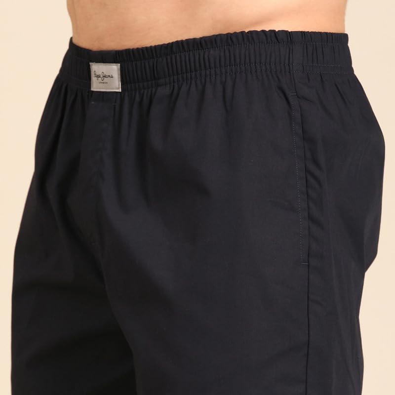 Image of Pepe Jeans Men's Solid 100% Cotton Regular Fit Long Boxer Shorts | Classic Comfortable Innerwear Long Boxer for Everyday & Lounge Wear | Soft Breathable Fabric | Elastic Waistband | All-Day Comfort