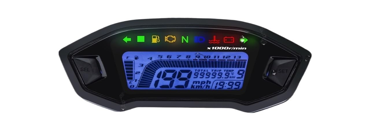 Compteur de Vitesse Digital Moto Compteur De Vitesse Numérique Universel pour Moto 13000 TR/Min, Odomètre, Double Compteur De Vitesse, Odomètre, Tableau De Bord