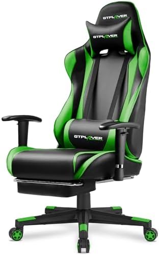 GTPLAYER Gaming Chair with Footrest, Ergonomic Computer Game Desk Chair, Recline Gaming Chair Seat Height Adjustment, Swivel Rocker with Headrest and Lumbar (Colorful)