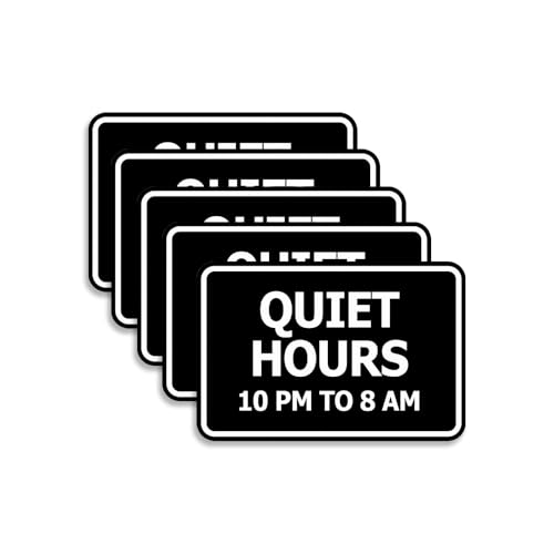Panneaux Quiet Hours de 22h à 8h Lot de 5 Signalétiques Noires Encadrées
