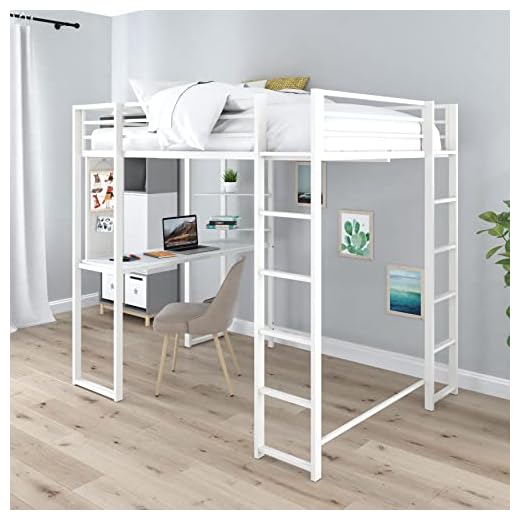 DHP Abode Full Size Metal Loft Bed, Off-White