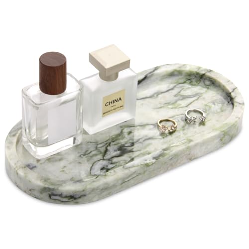 Natural Marble Tray Oval, Green Emerald, 10 x 5 x 0.6 | Bathroom Vanity Tray for Countertop, Elegant Stone Decorative Organizer, For Perfume, Jewelry, Home Decor