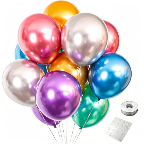 100 Pack 12 Inch Bright Chrome Metallic Latex Helium Birthday Balloons