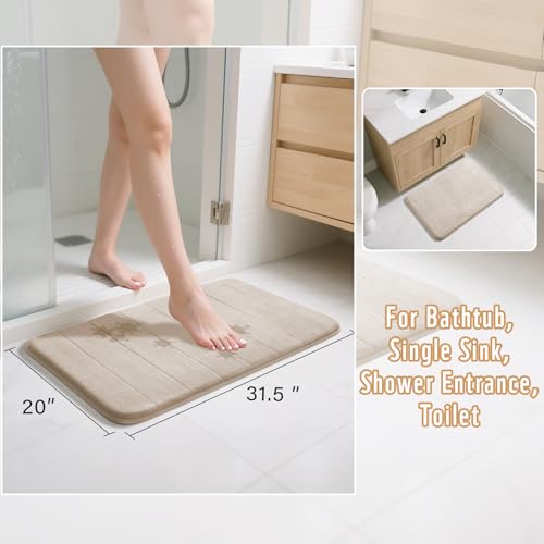 Yimobra Memory Foam Bath Mat, Super Soft Absorbent Bathroom Rug Non Slip 31.5x20 Inch, Quick Dry, Machine Washable Floor Carpet for Tub Shower, Home Decor Accessories, Beige - Thumbnail 2