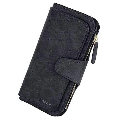 Geldbörse Damen Portemonnaie Große Kapazität Handtasche Geldbeutel PU Leder Geldtasche für Frauen (Black) Cover