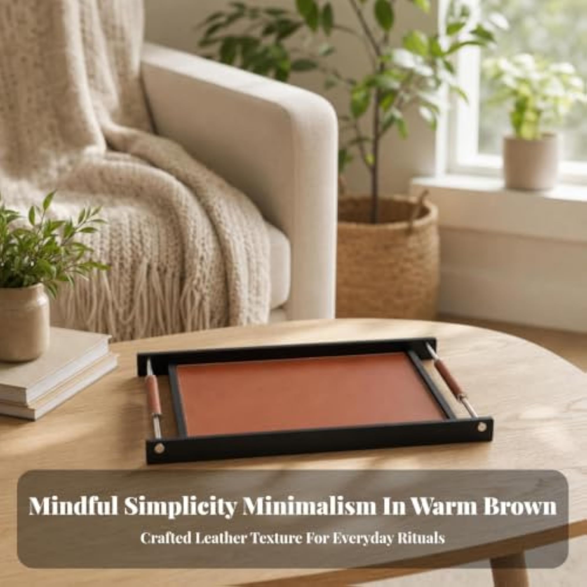 Versatile Tray with Leather Handles, Low-Profile Design