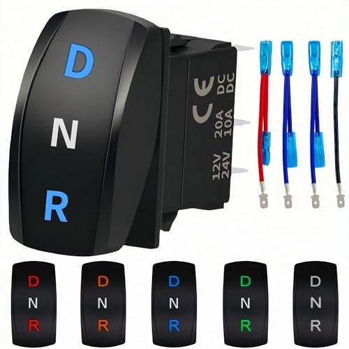 D N R Rocker Switch 7Pin 12V-24V ON-Off-ON 3 Position DPDT Latching Switch, Marine Boat Heavy Duty Toggle Switch, Forward Reverse Rocker Switch with Wires for Golf Cart Kids Toy Car (Blue)