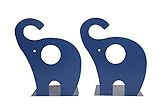 Cute Cartoon Elephant Shape Nonskid Metal Bookends For Kids Gift Decoration(Blue)