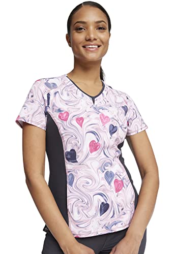 Cherokee iFlex Women Scrubs Top V-Neck CK698, XS, Loving Swirls