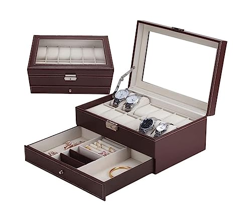 Boîte de bijoux avec des lunettes et tiroir verrouillable marron double couche