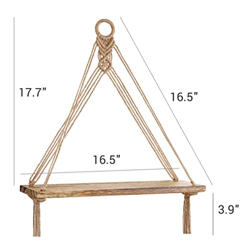 Mkono Artificial Ivy Macrame Hanging Shelves With Lights Set Of 2 Boho Wall Decor Display Plants Photos Wood Floating Storage Shelf For Bedroom Bathroom Living Room Nursery Dorm Kitchen, Brown #TOP1