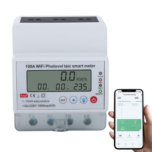 Jadeshay Medidor de Energía Digital 4 en 1 AC110/220V 100A Tuya WiFi Contador de Energía Monofásico Voltímetro Amperímetro Inteligente Multifuncional Disyuntor Temporizador Interruptor Fotovoltaico