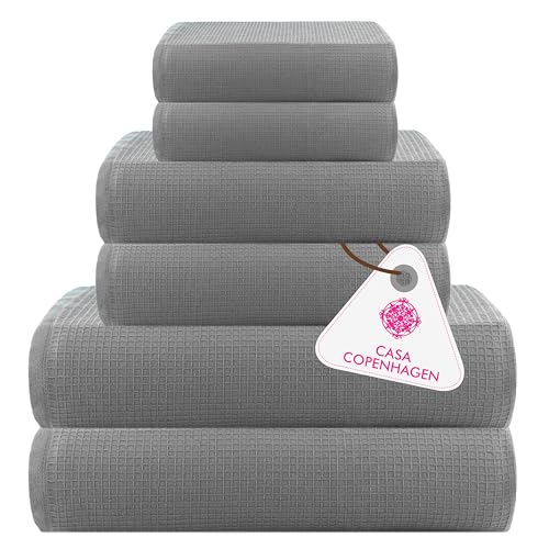 Image of Casa Copenhagen, Egyptian Cotton - Waffle Terry Towel 6 Piece Set, Includes 2 Bath Towels 2 Hand Towels 2 Washcloths - Grey Violet