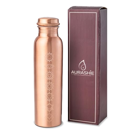 Image of Pure Copper Water Bottle 1 Litre with Sacred (7 Chakras) Geometry Design | BPA Free & Leak Proof | Copper-Infused Water | Durable & Rust Proof | Ayurveda Health Benefits - (Plain Copper)