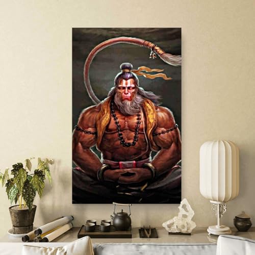 Image of SAF Lord Hanuman Meditation Wall Poster | Powerful Bajrangbali Yogic Art Print | Premium Sparkle Laminated Waterproof Vinyl Poster | Unframed Spiritual Wall Decor 12 x 18 inch
