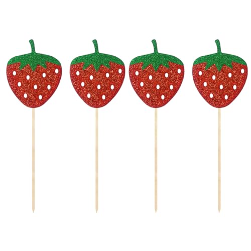 BESPORTBLE Paquete de 12 Decorativos de Fresa Diseño Creativo de Tela, Adornos para Tartas y Cupcakes Ecológicos para Fiestas y Decoración de Postres