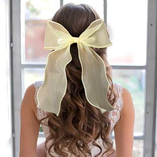 Pinzas para cabello con lazo grande amarillo, pack 2 pcs miniatura 5