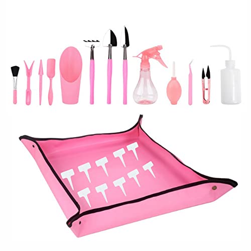 Mini Outils de Jardin pour Plantes Succulentes 24 Pièces Mini Outils de Jardinage avec Tapis de Plante Kits D'Outils de Jardinage Rose Cover