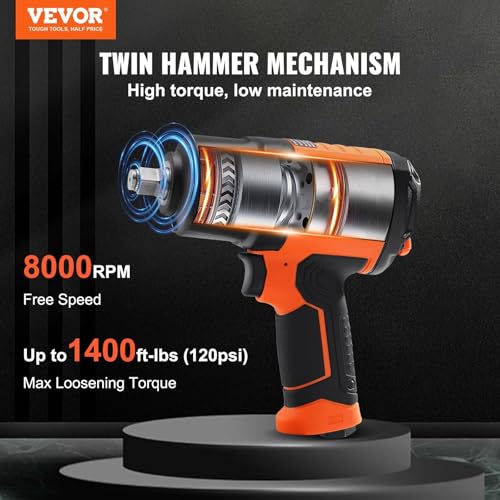 ZAVEROX Air Impact Wrench 1/2\" Square Drive 1400ft-lb Nut-busting Torque 90-120PSI