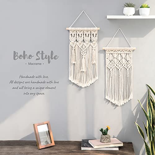 Mkono 2 Pcs Macrame Woven Wall Hanging Boho Home Chic Bohemian Geometric Art Decor - Beautiful Nursery Bedroom Apartment Dorm Room Decoration, Gift For Christmas Birthday, Small Size 18" L X 9.5" W #TOP1