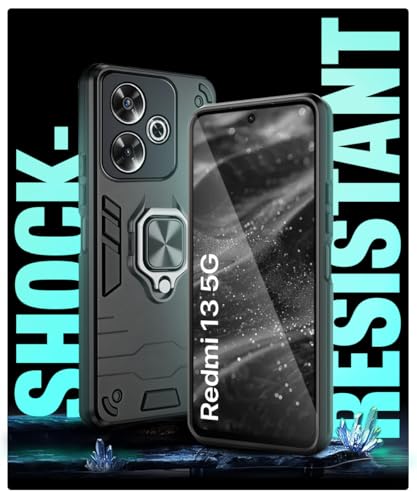 Image of WOW IMAGINE Shock Proof Back Case Mobile Cover for Mi Redmi 13 5G | Poco M6 Plus 5G | Back Cover Case (Tough Armor | Hybrid PC + TPU | Ring Holder & in-Built Kickstand | Black)