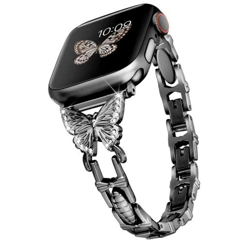 wipalor Butterfly Band for Bling Apple Watch Bands 42mm 41mm 40mm 38mm for Women, Metal Dressy iWatch Bands for Women, Designer Cute Strap for Apple Watch Series 10 Series 9 8 7 6 5 4 3 2 1