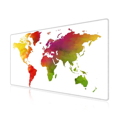 Tapis de souris XXL carte du monde tapis de bureau grand format pour ordinateur portable et jeux