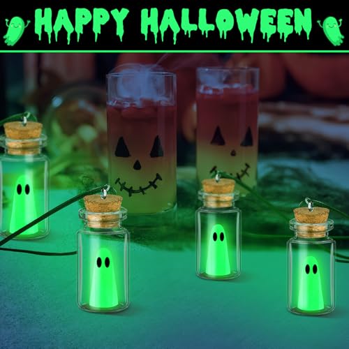 Kigeli 6 Pcs Halloween Necklace Ghost in a Bottle Pendant the Adopt a Ghost Glow in Dark Necklace Gift for Women Men3