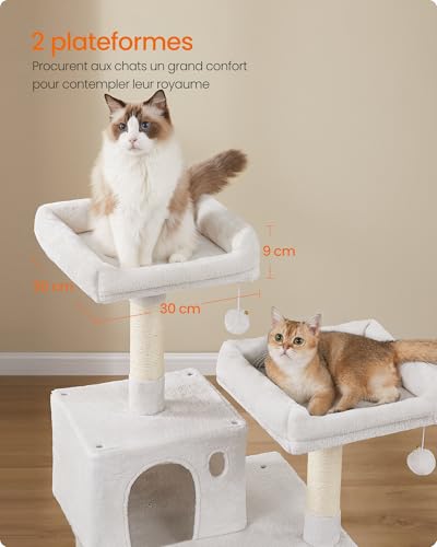 Arbre à chat de 143 cm blanc crème avec niche et hamac