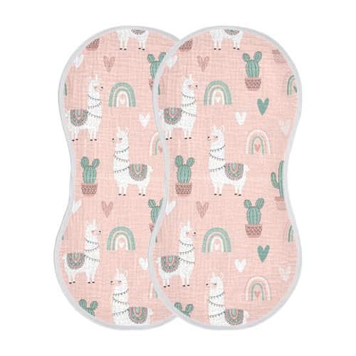 2 Pack Muslin Burp Cloths Llama Rainbow Pink Cotton Baby Burp Cloths Ultra Absorbent and Soft Spit Up Rags for Newborn Babies Boys Girls, Large 22