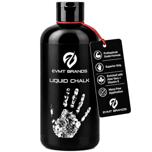 Image of EVMT Brands Liquid Chalk, Mess Free Gym Chalk for Weightlifting, Gymnastics, Rock Climbing, Dancing. Sweat Resistant and Long Lasting for Stronger Grip.