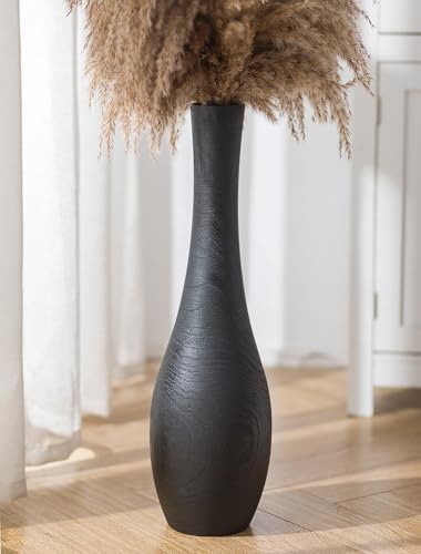 Image of Hanobe Matte Black Floor Vase: 22 inch Tall Vase for Modern Living Room Corner