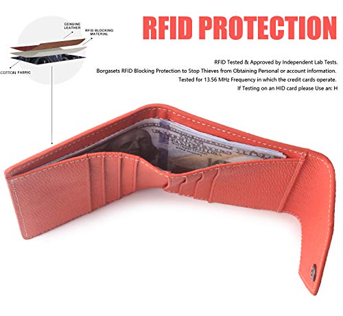 Borgasets Women's RFID Blocking Small Compact Bifold Leather Pocket Wallet Ladies Mini Purse (Crosshatch Red)