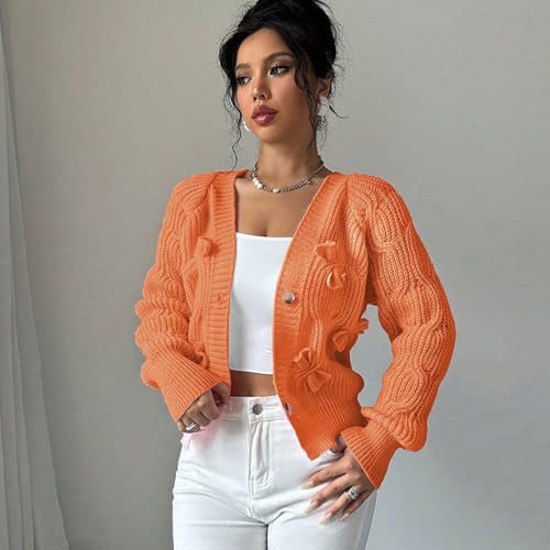 Women Knitted Cardigan Sweater with Bow V-Neck Button Down Long Sleeve Open Front Casual Outwear for Fall Winter3