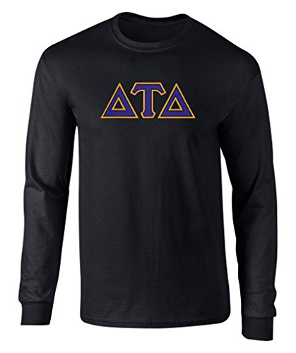 Fashion Greek Delta Tau Delta Twill Letter Long Sleeve Tee Black Large