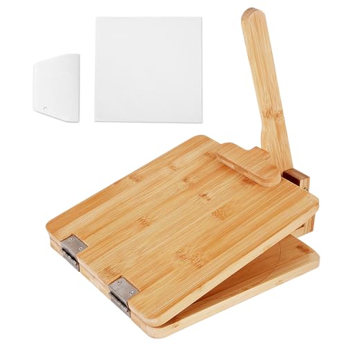 QVEEQ Premium Wooden Tortilla Press, Tortilla Press 10 Inch, Tortilla Maker With 50 Pieces Parchment Paper For Tortillas Roti Burrito, Mexican Tacos, Patacones Square
