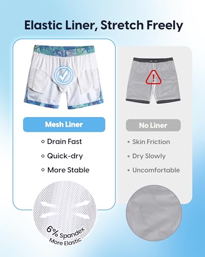 Image of maamgic Mens Swim Trunks 5 inch Quick Dry Beach Shorts Bathing Suits with Mesh Lining Pockets Floral InkBlue Medium