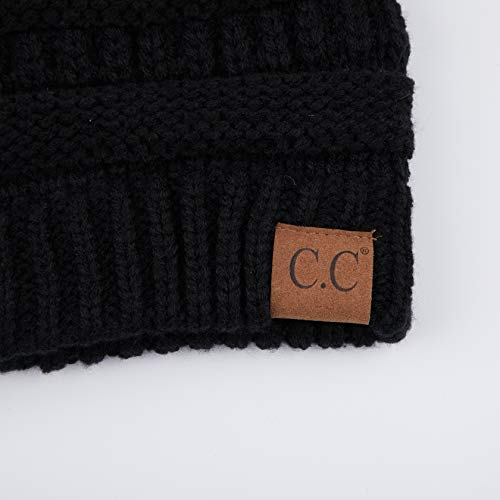 Image of CC Fur Pom Winter Fall Chunky Stretchy Cable Knit Beanie Hat